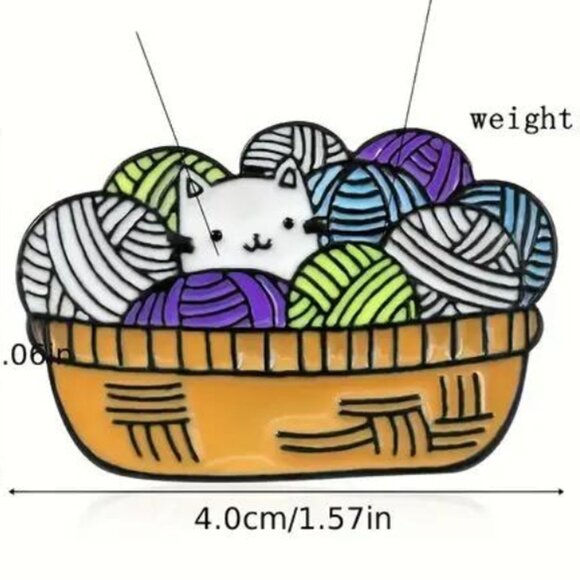Cats in a Basket Enamel Pin - Cute Knitting Yarn Cat Lover - Picture 3 of 3